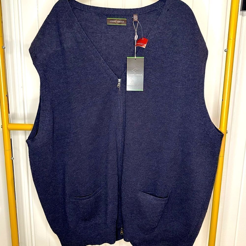 Joseph Abboud Navy Blue Wool Silk Blend Full Zip Sweater Vest